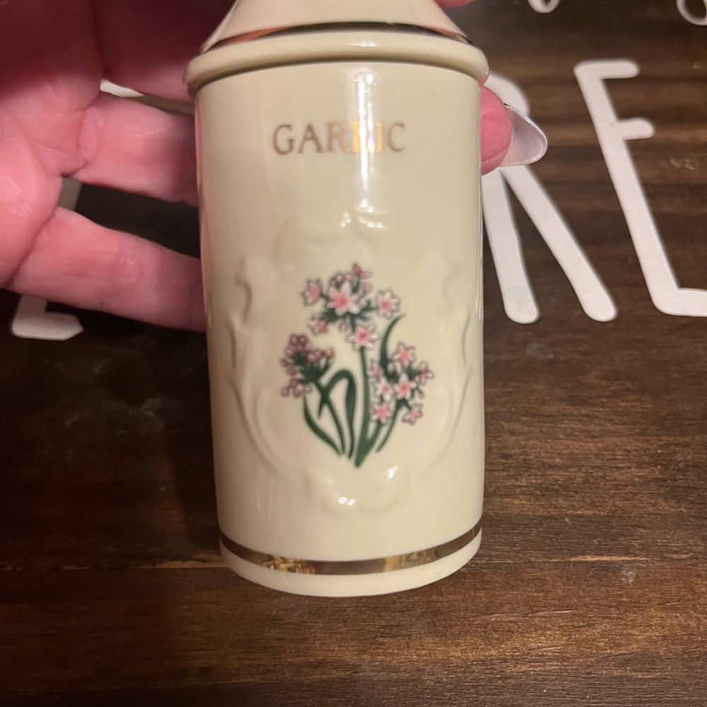 Lenox Cream Garlic Storage Jar with Floral Design